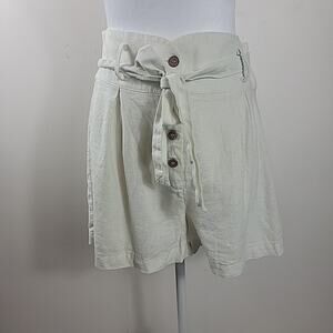 Shinestar Linen Shorts Womens L White Belted Button Fly High Waist Paperbag Boho
